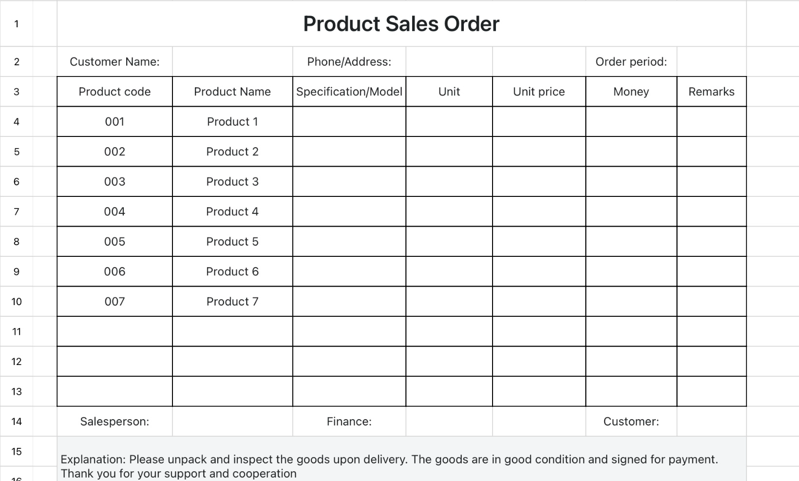 Product sales orders 1